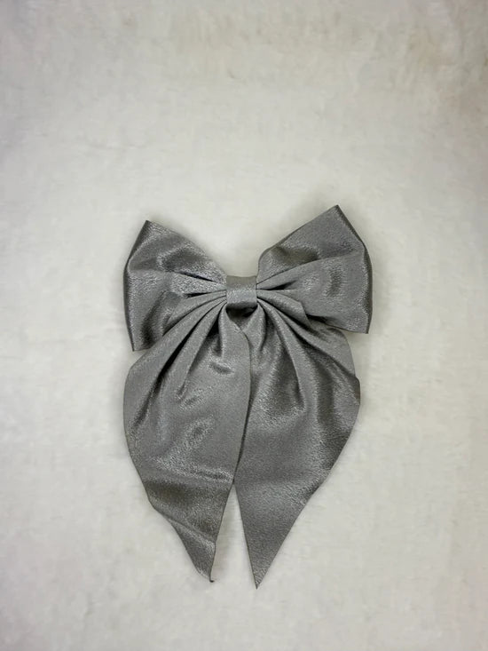 Satin Pigtail Bow (grey color)