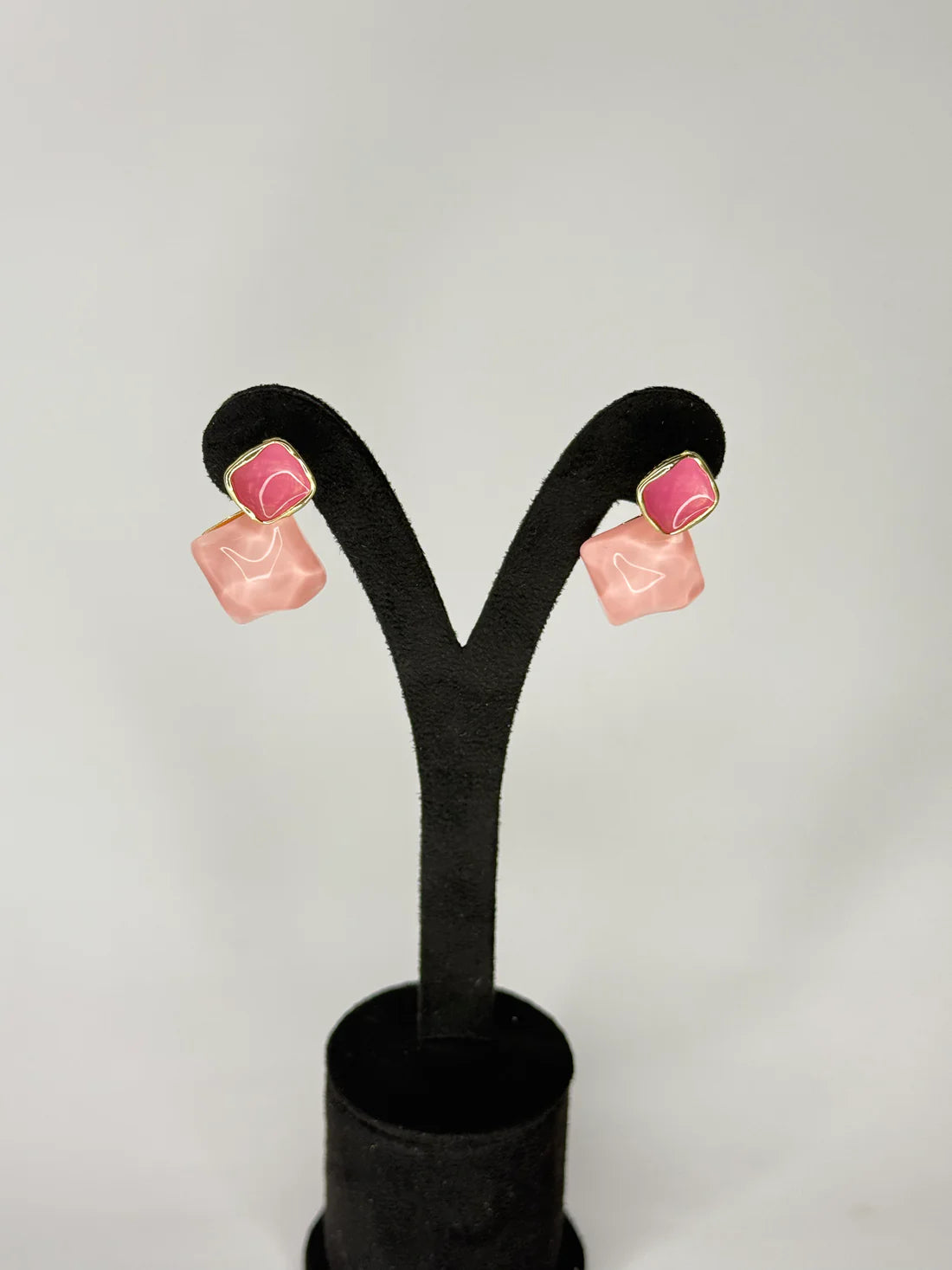 Rhombus Shaped Pink Crystal Earring KB0001