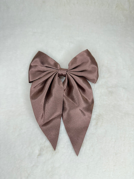 Satin Pigtail Bow (coffee brown color)