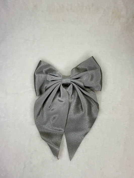 Satin Pigtail Bow (grey color)