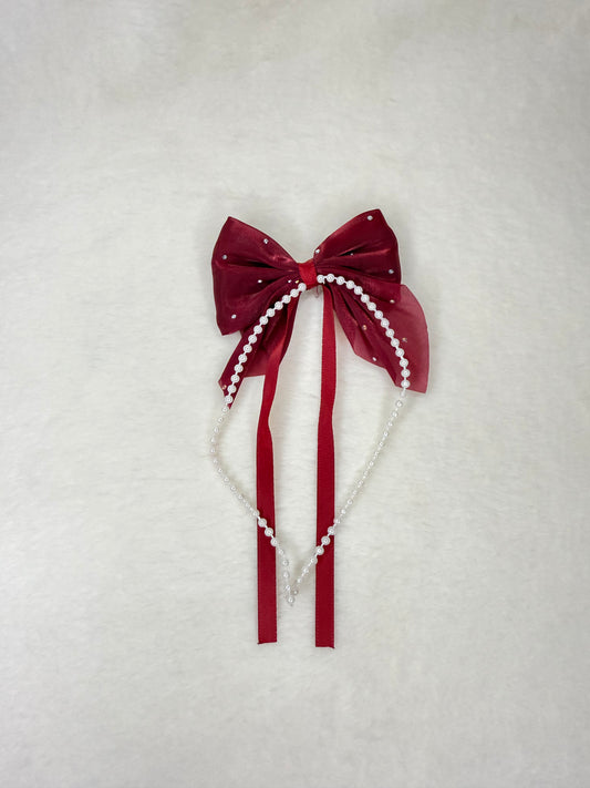 Pearl Embellished Bow (red color)