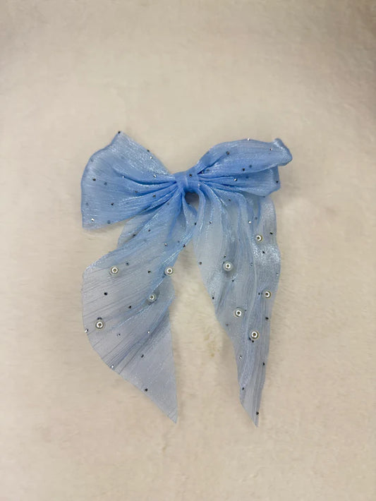 Pearl Organza Bow (blue color)