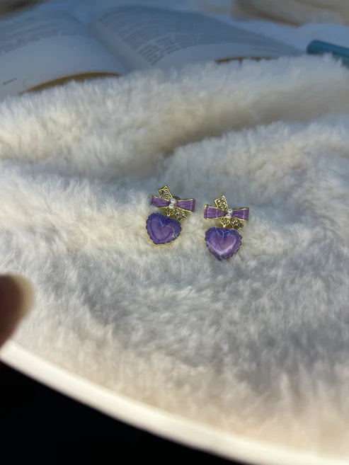 New Bowknot Heart Shaped Purple Colour Earrings For Women And Girls.  KB0019