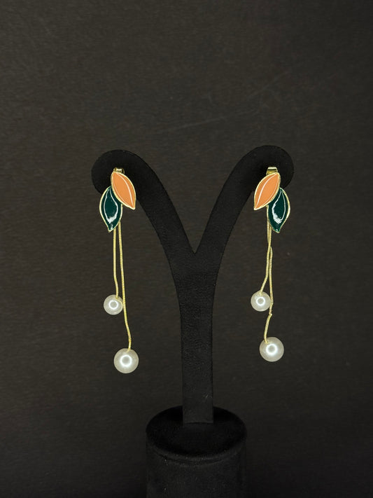 Korean Beautiful Green+Beige Leaf Earring KB0006