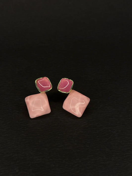 Rhombus Shaped Pink Crystal Earring KB0001