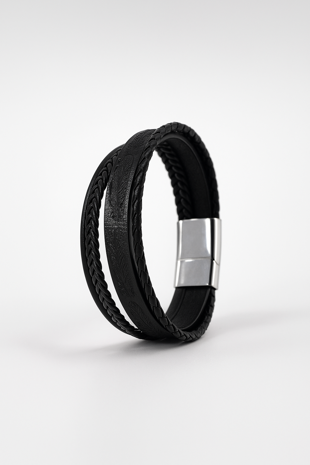 Vintage Handcrafted Bracelet Black Leather Magnetic Clasp For (men) BR0056