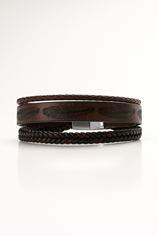 Vintage Handcrafted Bracelet Brown Leather Magnetic Clasp for (Men) BR0055